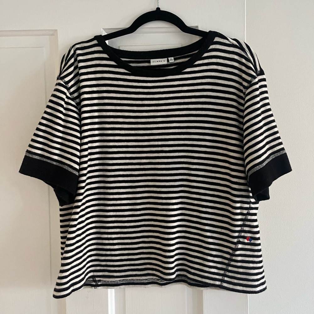 Clare V Black and White Striped top